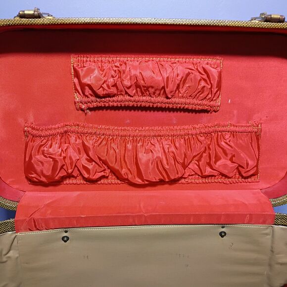 Vintage Skyway Tweed Train Case Cosmetic Luggage Red Lining Old Money Academia - Picture 10 of 14